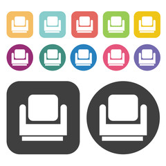 Chair Icon. Furniture Icons Set. Round And Rectangle Colourful 1