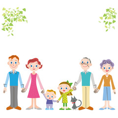 手をつなぐ仲良し三世代の外国人家族