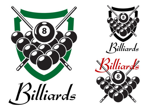 Billiards and snooker retro emblems set