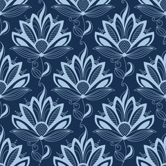 Fototapeta na wymiar Blue persian paisley seamless floral pattern