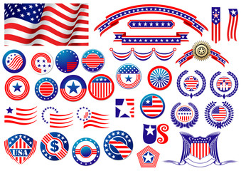 Patriotic American badges and labels