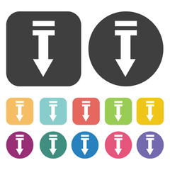 Arrow down icon. Mouse cusor sign icons set. Round and rectangle
