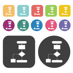 Flow Chart Icon. Planning And Business Strategy Icons Set. Round
