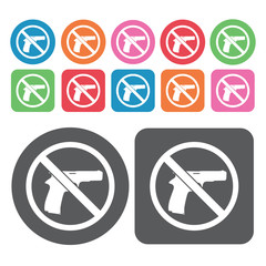 No Firearms Icon. Prohibited Signs Icons Set. Round And Rectangl