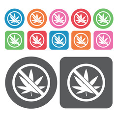 No Marijuana Icon. Prohibited Signs Icons Set. Round And Rectang