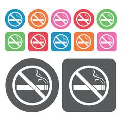 No Smoking Icon. Prohibited Signs Icons Set. Round And Rectangle