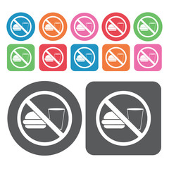 No Food Icon. Prohibited Signs Icons Set. Round And Rectangle Co