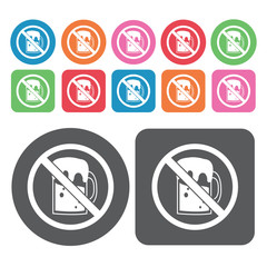 No Beer Icon. Prohibited Signs Icons Set. Round And Rectangle Co