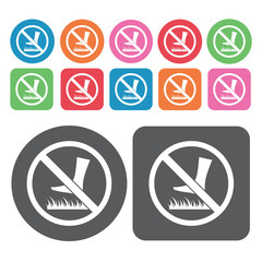 No Walking On The Grass Icon. Prohibited Signs Icons Set. Round