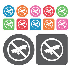 No Skateboards Icon. Prohibited Signs Icons Set. Round And Recta