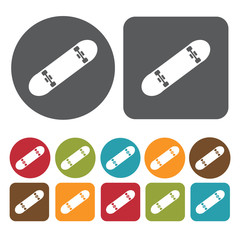 Skateboard Icon. Recreation Icons Set. Round And Rectangle Colou
