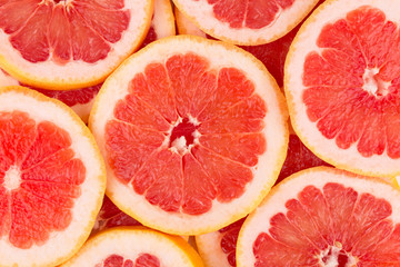 Close up of sliced grapefruit.