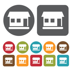 House Icon. Recreation Icons Set. Round And Rectangle Colourful
