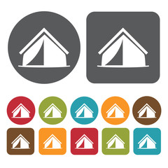 Open Tent Icon. Recreation Icons Set. Round And Rectangle Colour