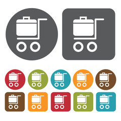 Trolley With Luggage Icon. Recreation Icons Set. Round And Recta