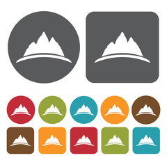 Mountain Icon. Recreation Icons Set. Round And Rectangle Colourf