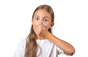 girl looking surprised shocked with hand covering mouth