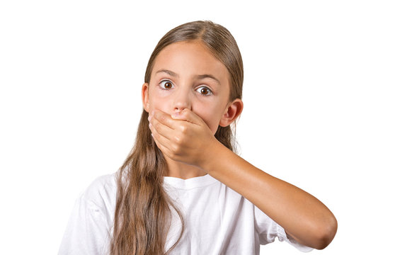 girl looking surprised shocked with hand covering mouth