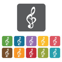 Heart Musical Note Icon. Hearts Icons Set. Rectangle Colourful 1