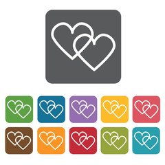 Two Hearts Icon. Hearts Icons Set. Rectangle Colourful 12 Button