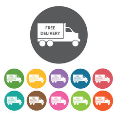 Free Delivery Truck Icon. Shipping And Logistics Icons Set. Roun