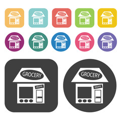 Grocery Store Icon. Store Icon Sets. Round And Rectangle Colourf