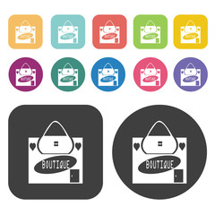 Boutique With Handbag Sign And Hearts Icon. Store Icon Sets. Rou