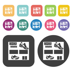 Shoe Outlet With Shoe Signs Icon. Store Icon Sets. Round And Rec