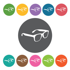 Wayfarer Sunglasses Side View Icon. Sunglasses Icons Set. Round