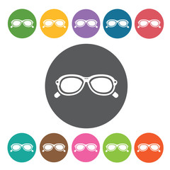 Aviator Sunglasses White Icon. Sunglasses Icons Set. Round Colou
