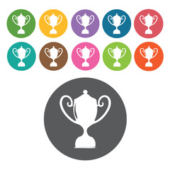 Trophy Cup Icon. Trophy And Awards Icons Set. Round Colourful 12