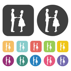 Couple holding hands icon. Wedding, bride and groom, love, celeb