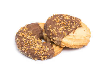 Fototapeta premium Round Biscuits With Chocolate And Peanuts Isolated On White