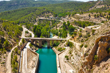 Old National Highway III and Cabriel bridge view from the dam of Contreras Reservoir, a paradise between Valencia and Cuenca