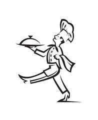 monochrome illustration of chef with a dish in hand
