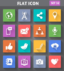 Social Network and Internet Icons set in flat style with long sh