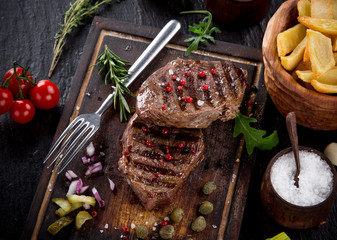 Tasty beef steaks, close-up.