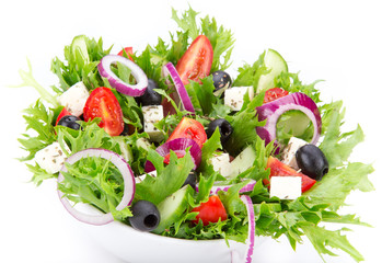 Fresh tasty salad on white background
