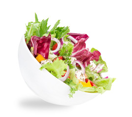 Fresh tasty salad on white background