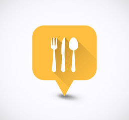 Knife, Fork and Spoon Icons set in flat style with long shadows.