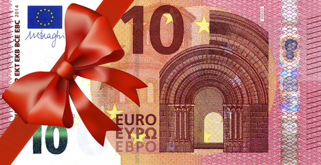 10 Euroschein neu mit breiten Band an Ecke
