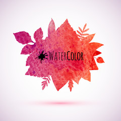 Red watercolor painted autumn leaves banner