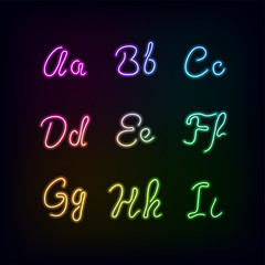 Neon rainbow color glow alphabet.