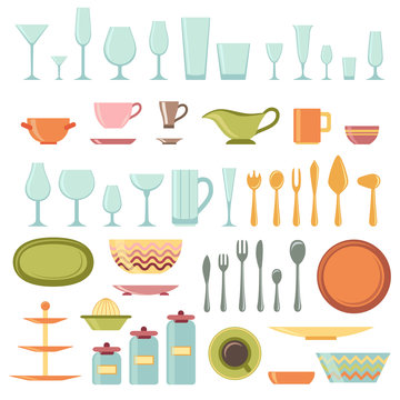 Kitchen utensils and cookware icons set