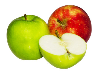 Fresh Green Red sliced apples isolated on white