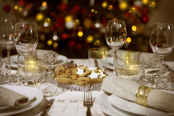 laid table with christmas tree