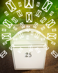 Mailbox with letter icons on glowing green background