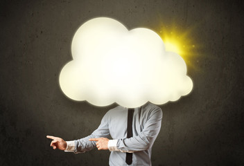 Young business man in shirt and tie with a sunny cloud head