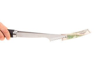 BBQ fork holds fifty dollar bill.