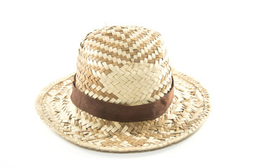 Straw Woven Hat with Brown Band isolated on white background 